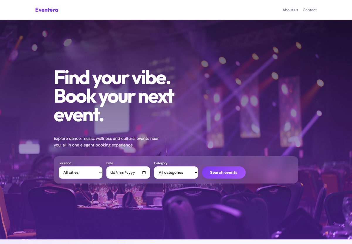 Screenshot of the Eventera webshop landing page